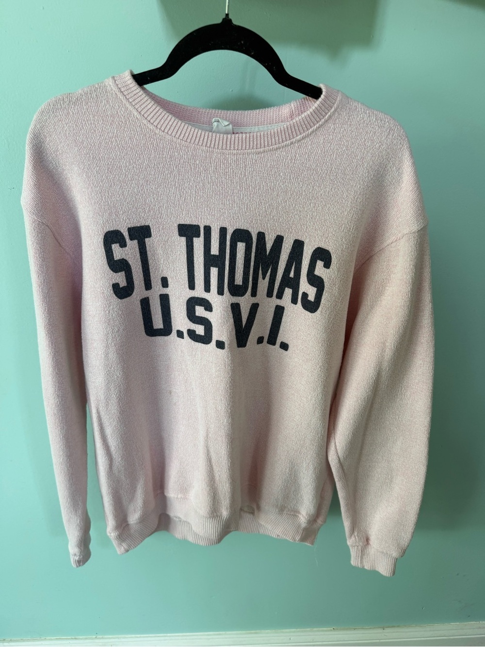 Pacifica Light Pink Crewneck Sweatshirt with Navy Lettering Size Medium